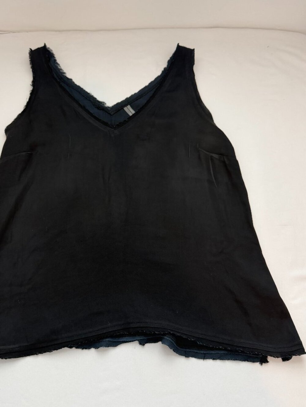 Anthropologie Sleeveless V Neck Swing Tank Top Women's Small Black Raw Hem Boho